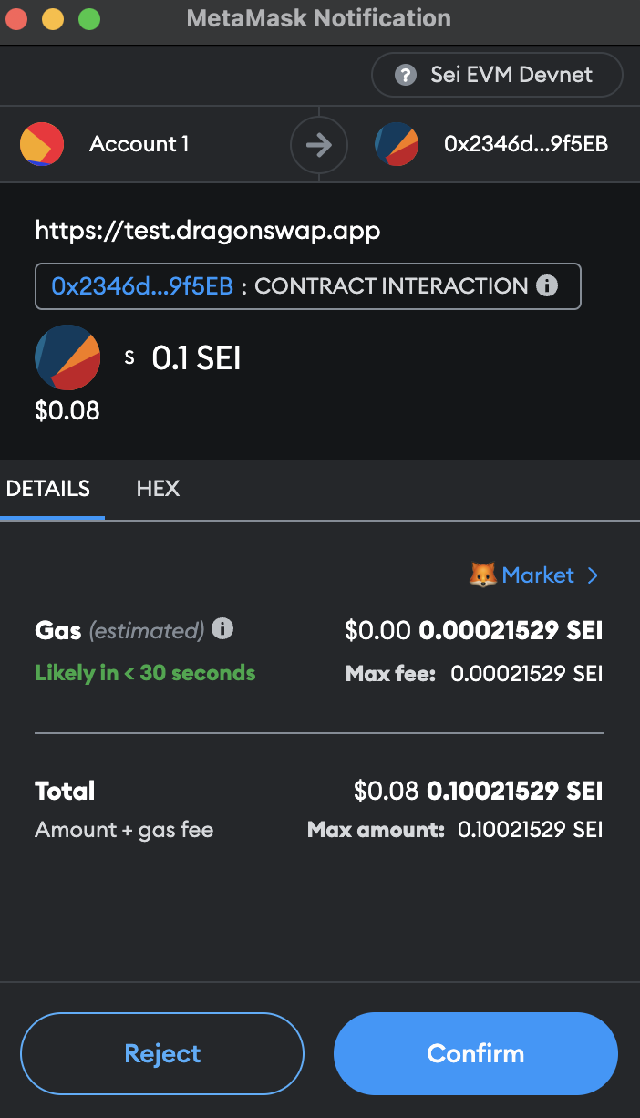 Example of signing an EVM transaction